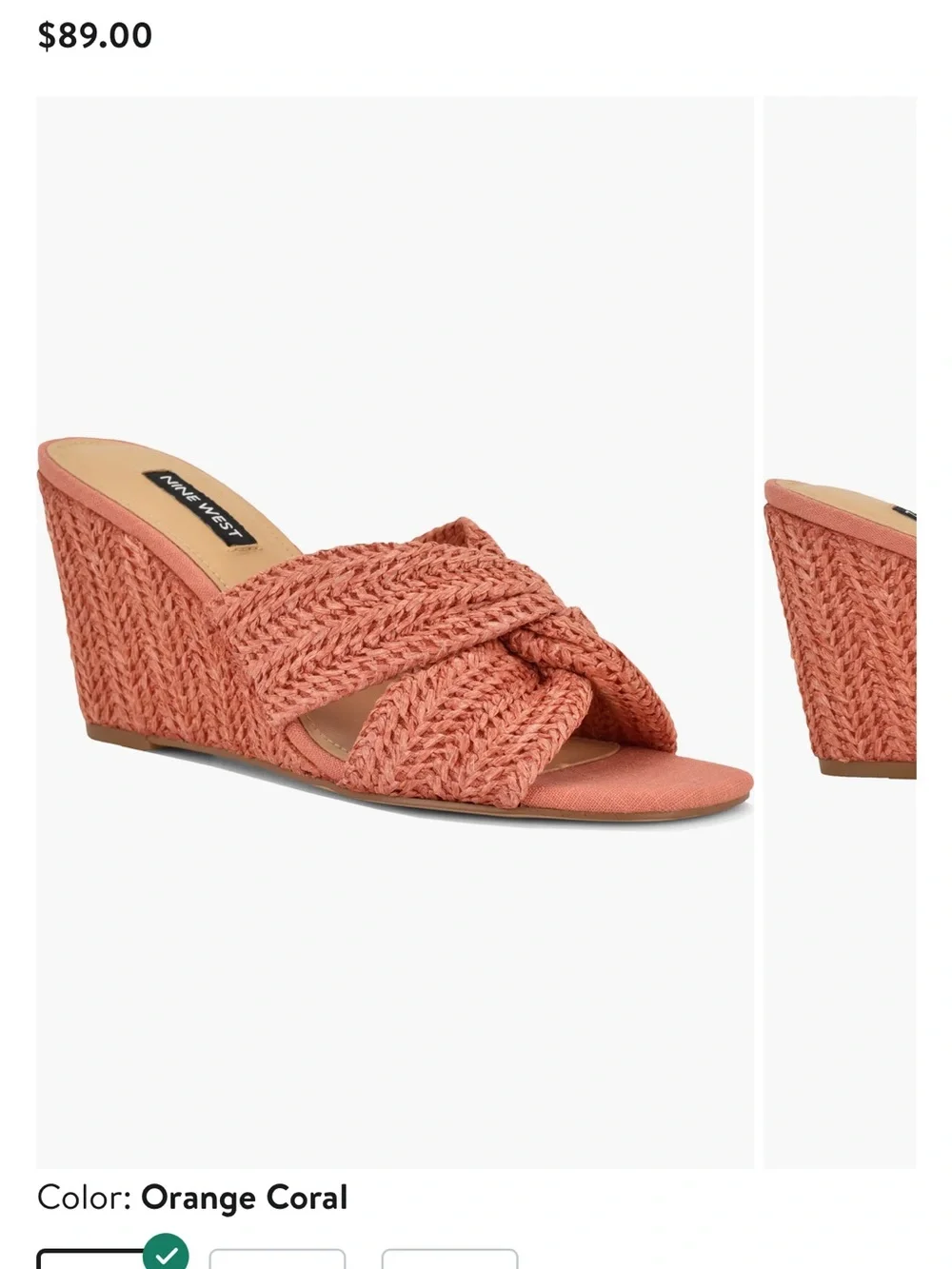 NEW In Box Nine West Nejia Woven Orange Coral Wedge Slide Sandals 5 NY Knicks